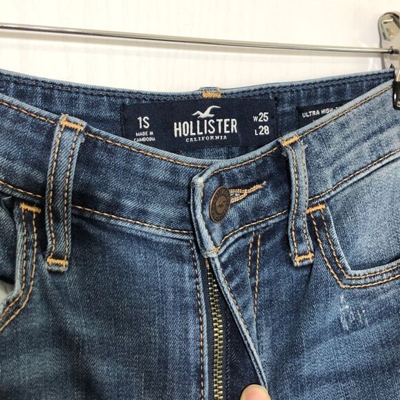 Hollister Jeans Womens 25 1S Blue Ultra High Rise Super Skinny Distressed - Picture 6 of 8